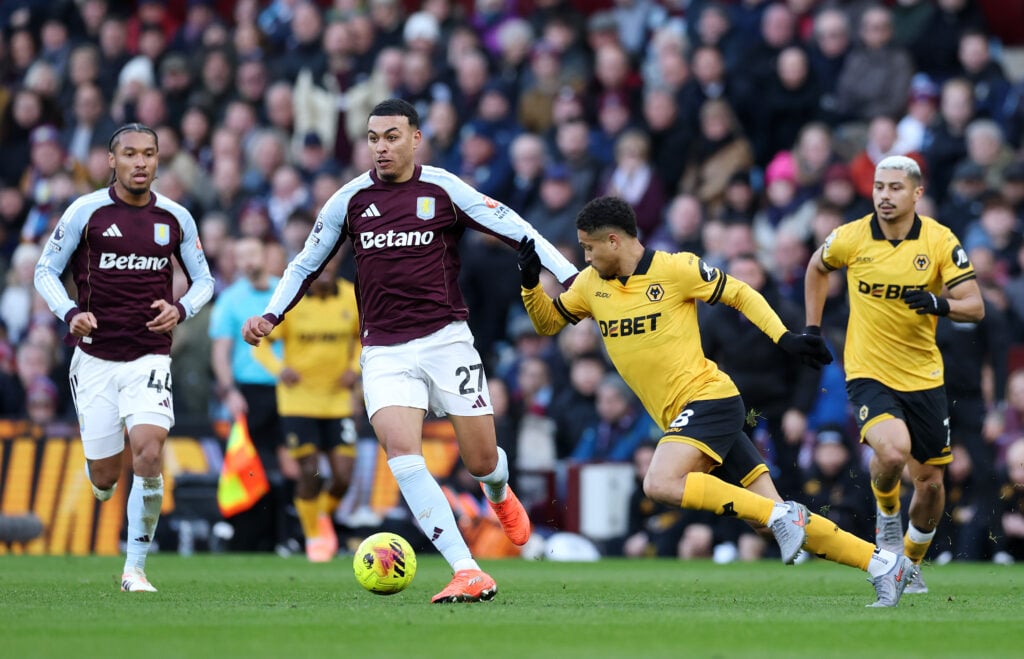 Joao Gomes playing for Wolves.