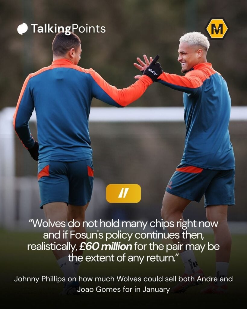 A custom image showing a quote from Johnny Phillips about Andre and Joao Gomes.