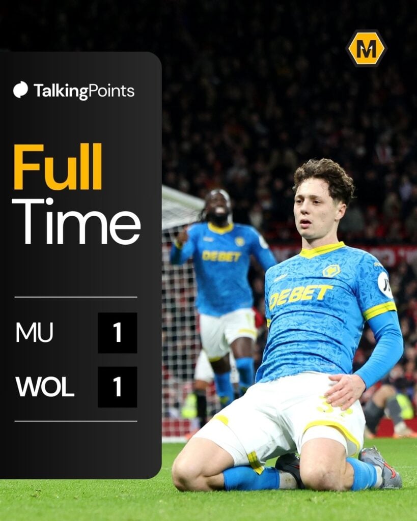 A custom image showing the result between Manchester United and Wolves.