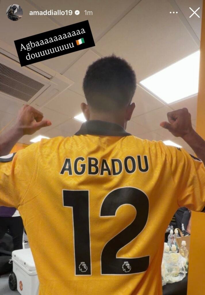Amad Diallo swaps shirts with Emmanuel Agbadou after Wolves loss to Man United