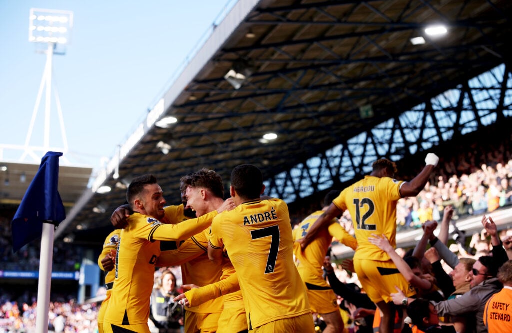 Wolves players celebrate against Ipswich Town.