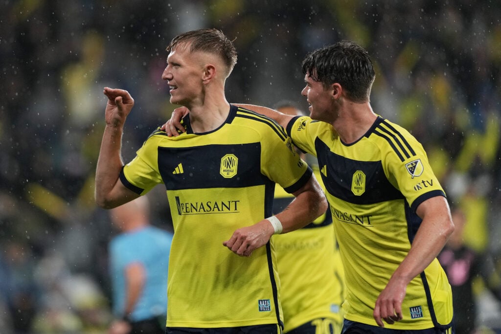 Sam Surridge celebrates scoring a goal against Inter Miami