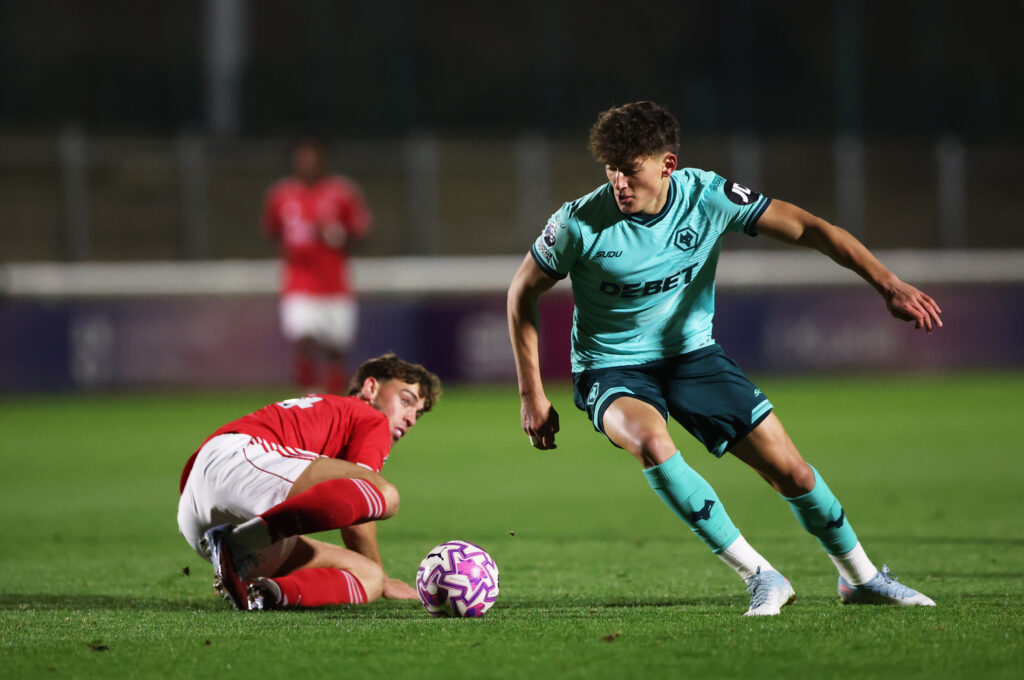 Fletcher Holman on the ball for Wolves.