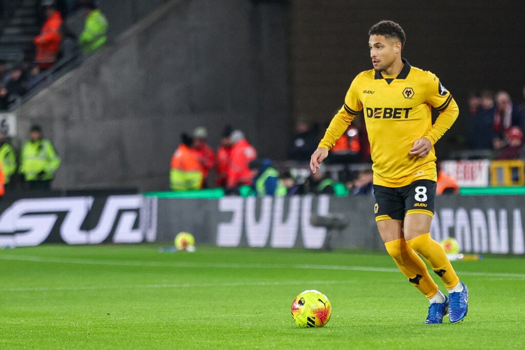 Joao Gomes on the ball for Wolves.