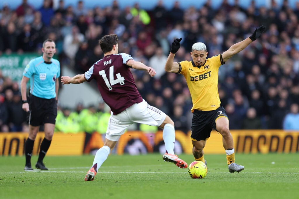 Andre gets stuck in for Wolves against Aston Villa.
