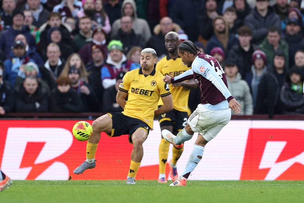 Boubacar Kamara scores for Aston Villa against Wolves.