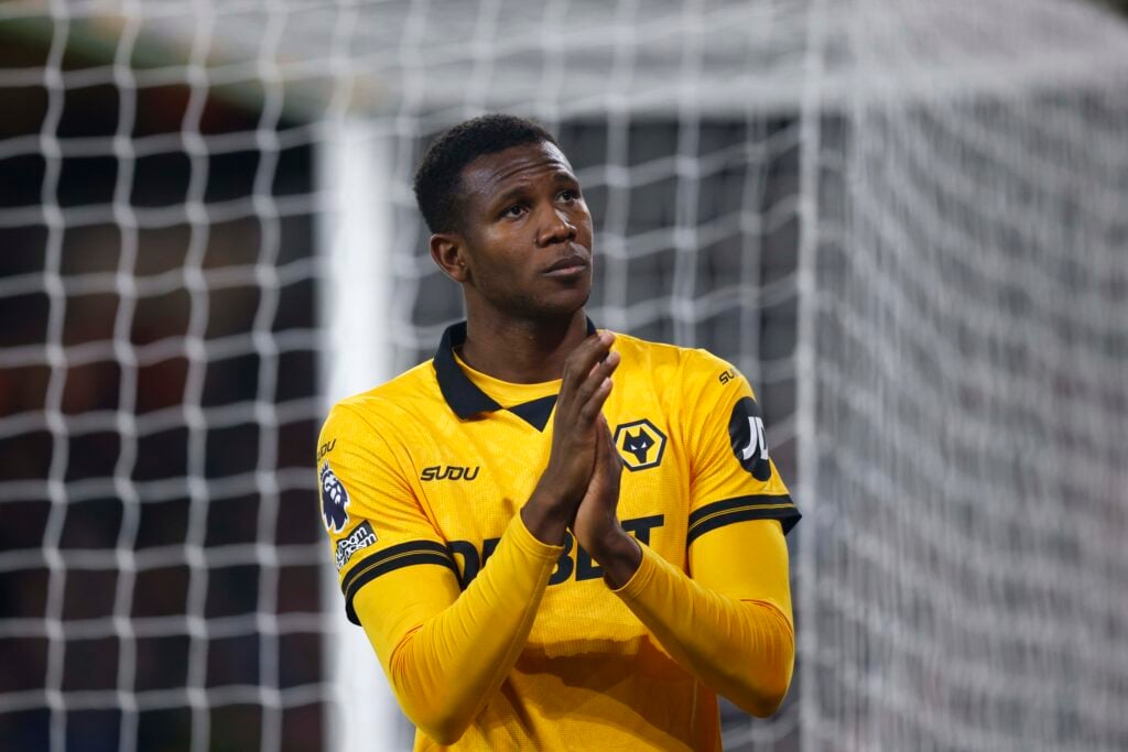 Yerson Mosquera applauds the Wolves fans at Molineux.