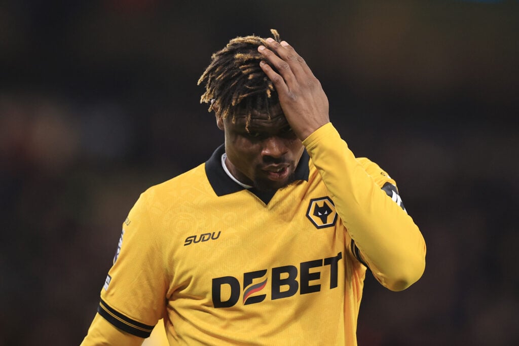Emmanuel Agbadou looks gutted while playing for Wolves.