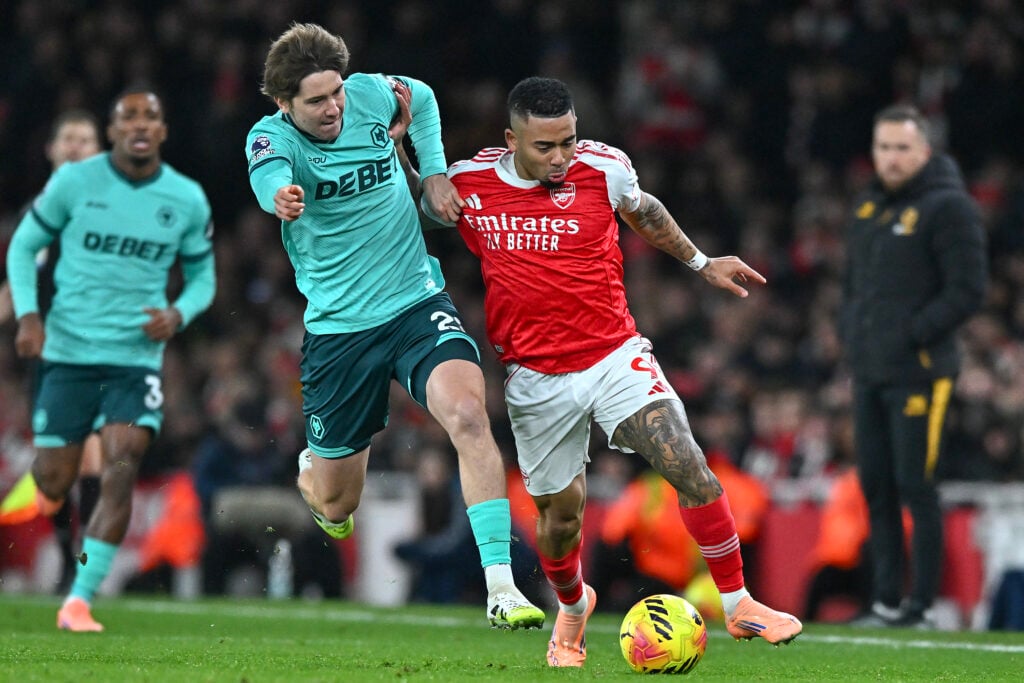 Fer Lopez battles Gabriel Jesus for the ball.