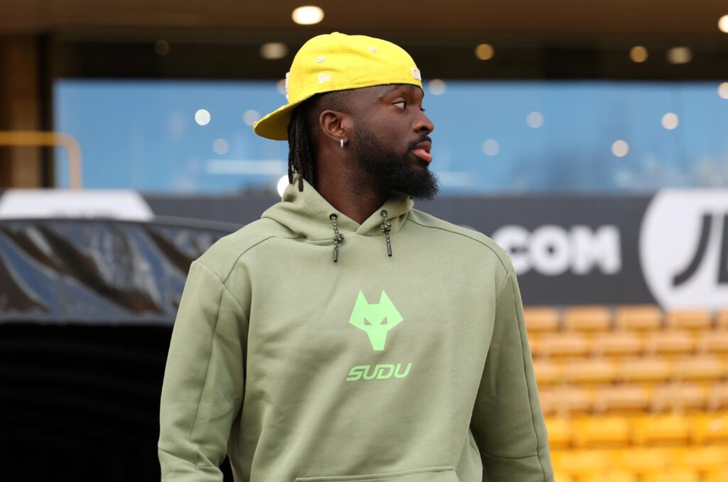 Tolu Arokodare of Wolverhampton Wanderers arrives at the stadium prior to the Premier League match between Wolverhampton Wanderers and Brentford