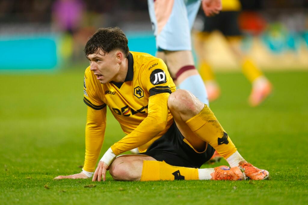 Jorgen Strand Larsen on the ground playing for Wolves