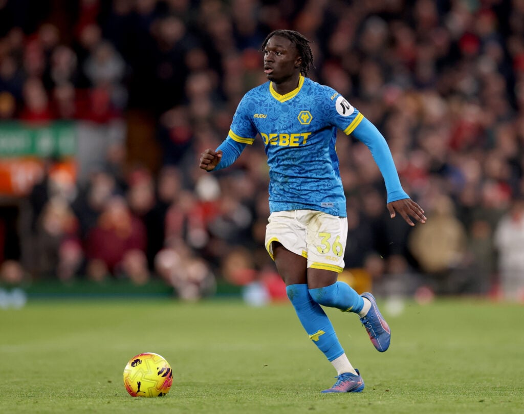 Mateus Mane running with the ball for Wolves against Liverpool
