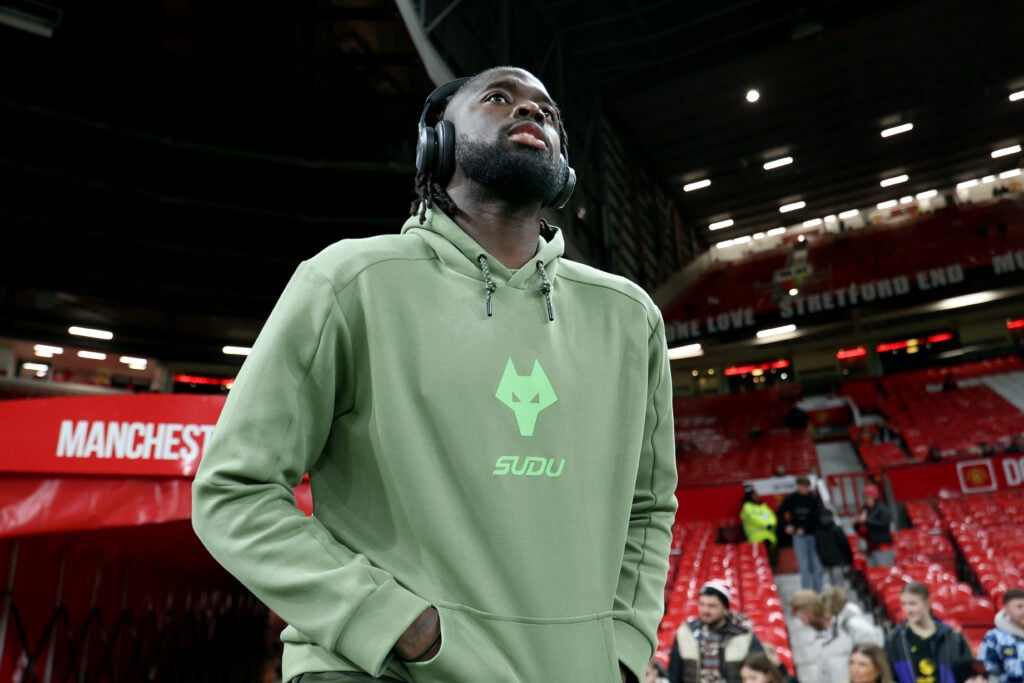 Tolu Arokodare walks out at Old Trafford.