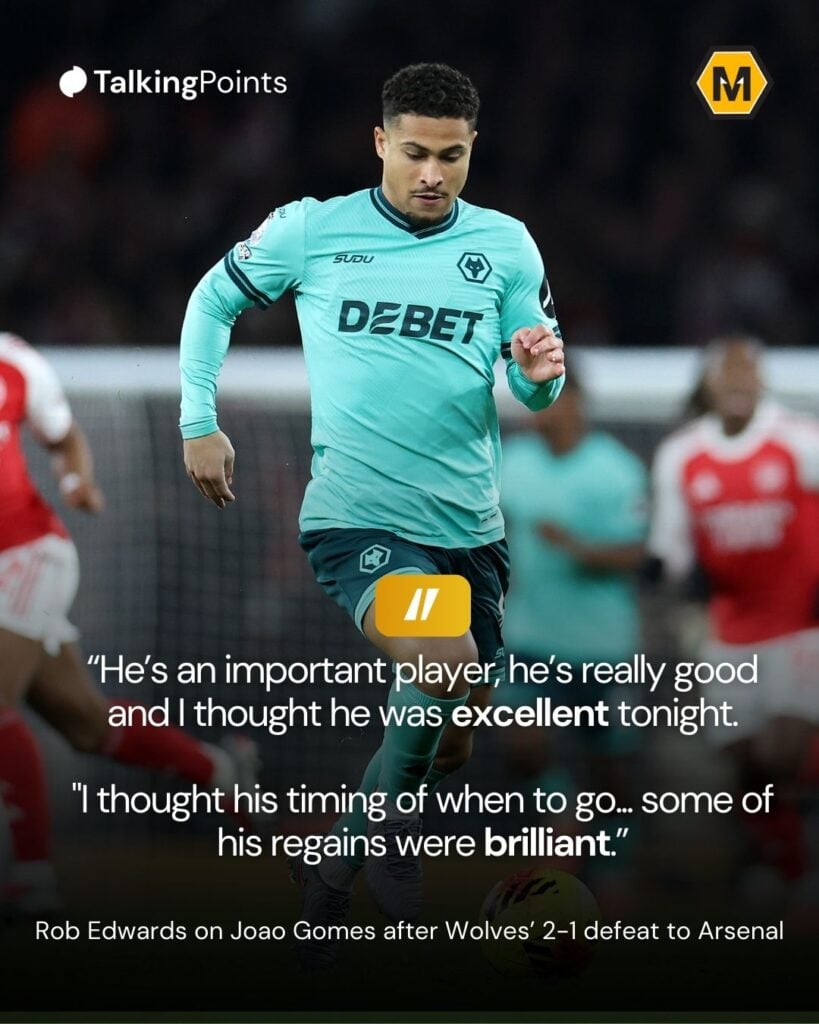 A custom image of a quote from Rob Edwards on Joao Gomes.