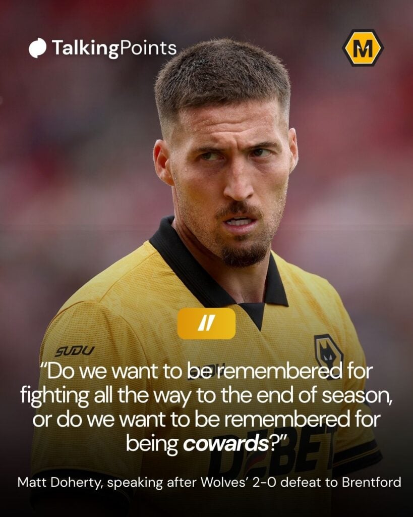 A custom image of Matt Doherty asking his Wolves teammates an uncomfortable question.