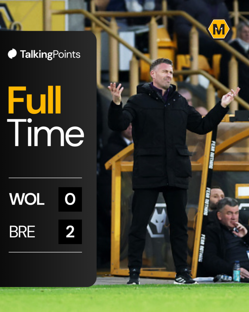 Rob Edwards in Wolves' defeat to Brentford