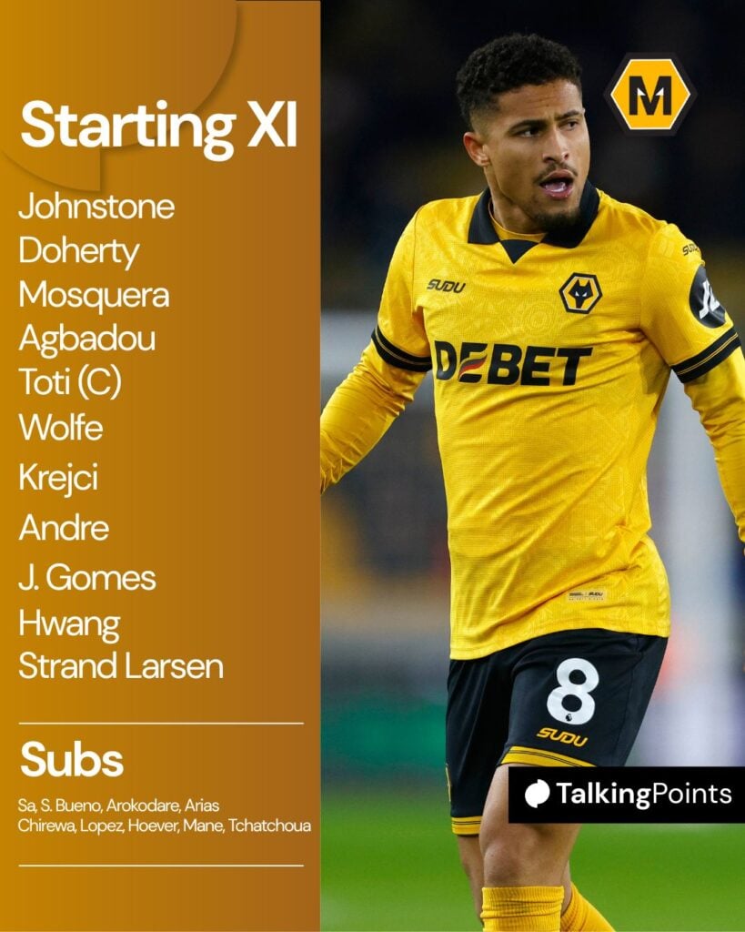 Wolves starting XI vs Arsenal