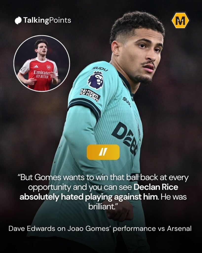 A custom graphic showing a quote from Dave Edwards about Declan Rice and Joao Gomes.