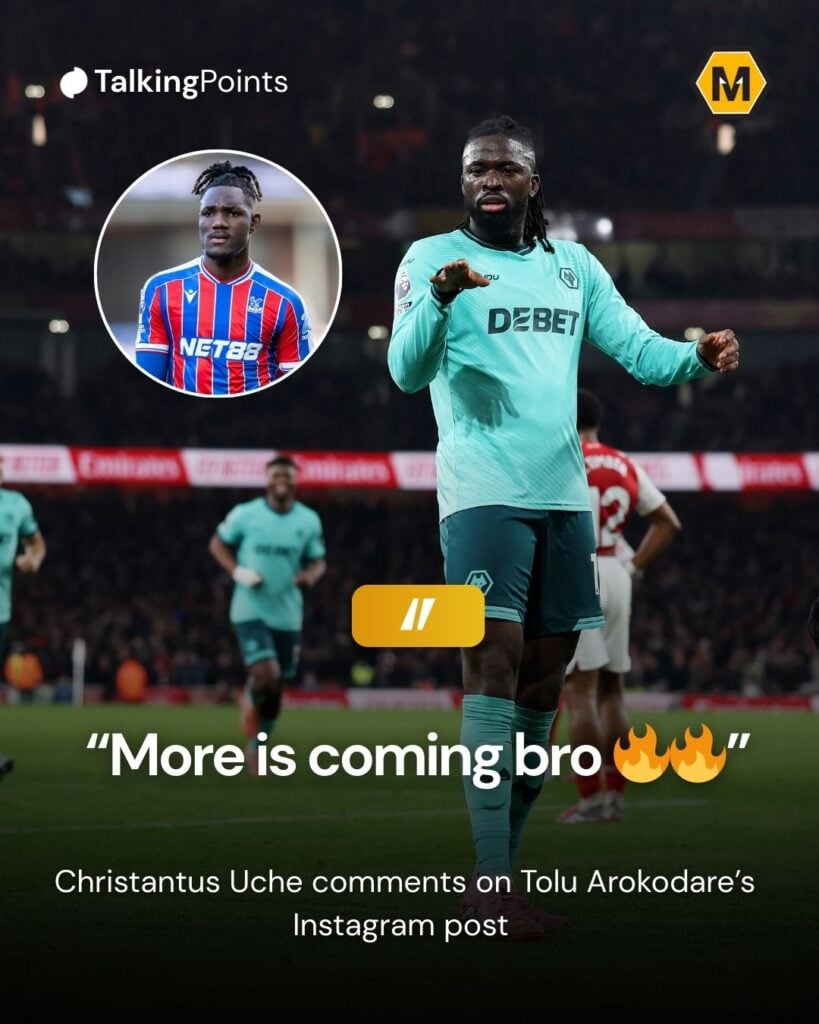 A custom graphic showing what Christantus Uche commented on Tolu Arokodare's Instagram post.