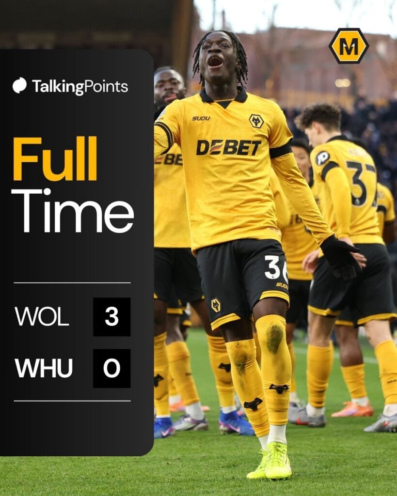 Wolves vs West Ham full-time result
