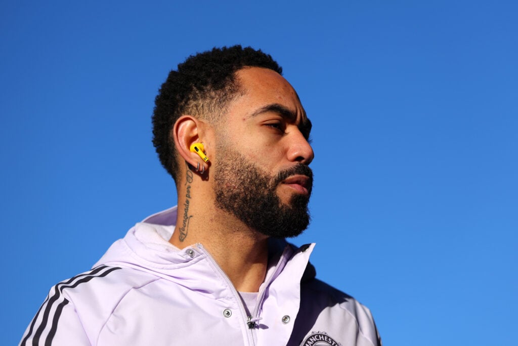 Matheus Cunha of Manchester United arrives at the stadium prior to the Premier League match between Leeds United and Manchester United at Elland Road