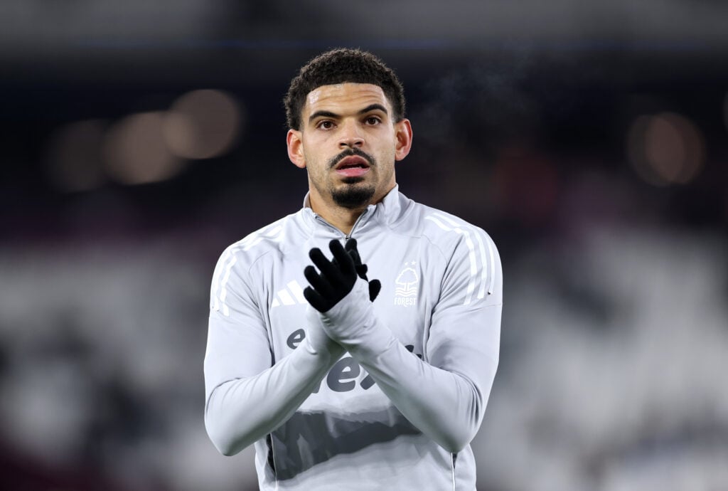 Morgan Gibbs-White warms up for Nottingham Forest.