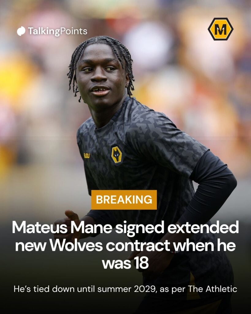 A custom graphic showing that Mateus Mane signed a new contract until 2029.