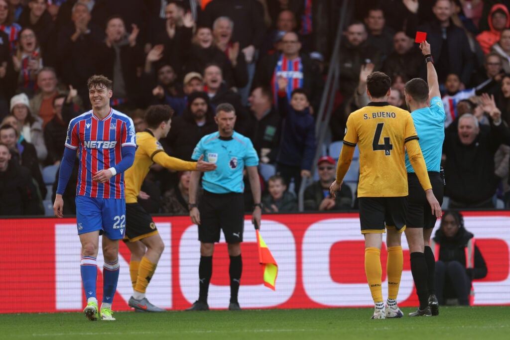 Ladislav Krejci is sent off for Wolves.