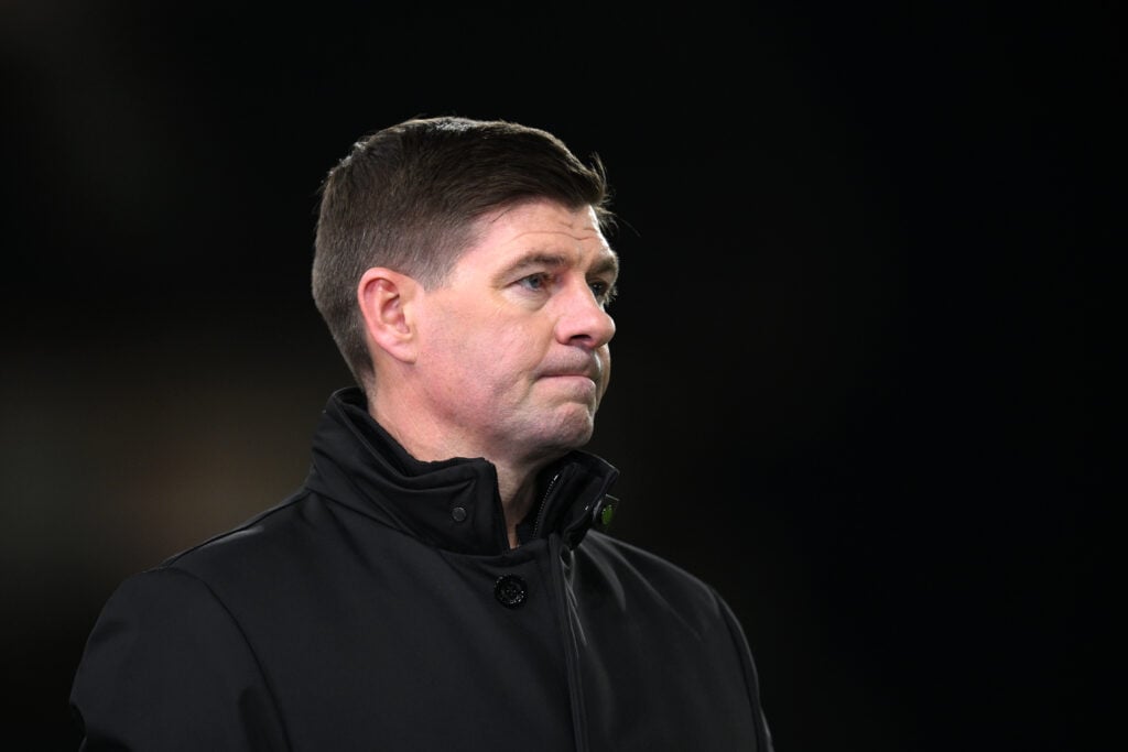 Steven Gerrard looks on at Molineux.