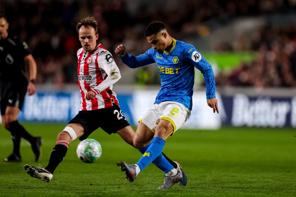 Joao Gomes playing for Wolves.