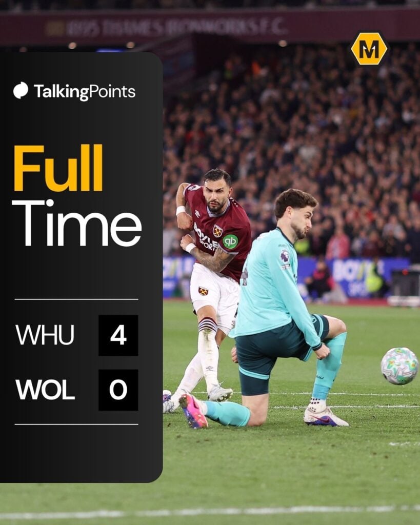 West Ham vs Wolves FT graphic.