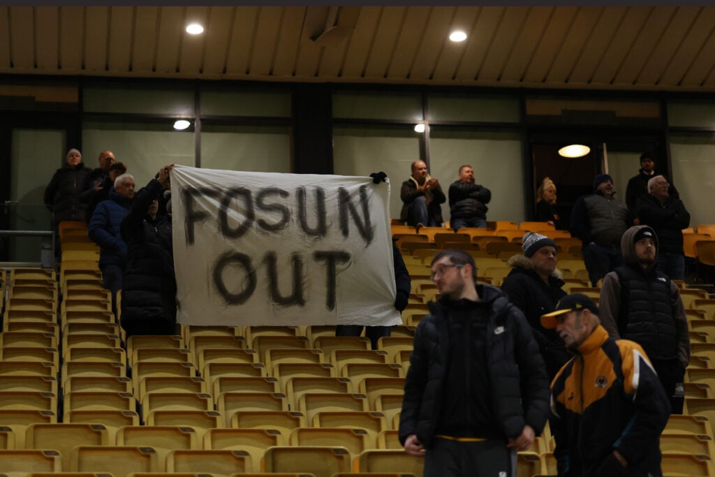 Wolves fans protest against Fosun at Molineux.