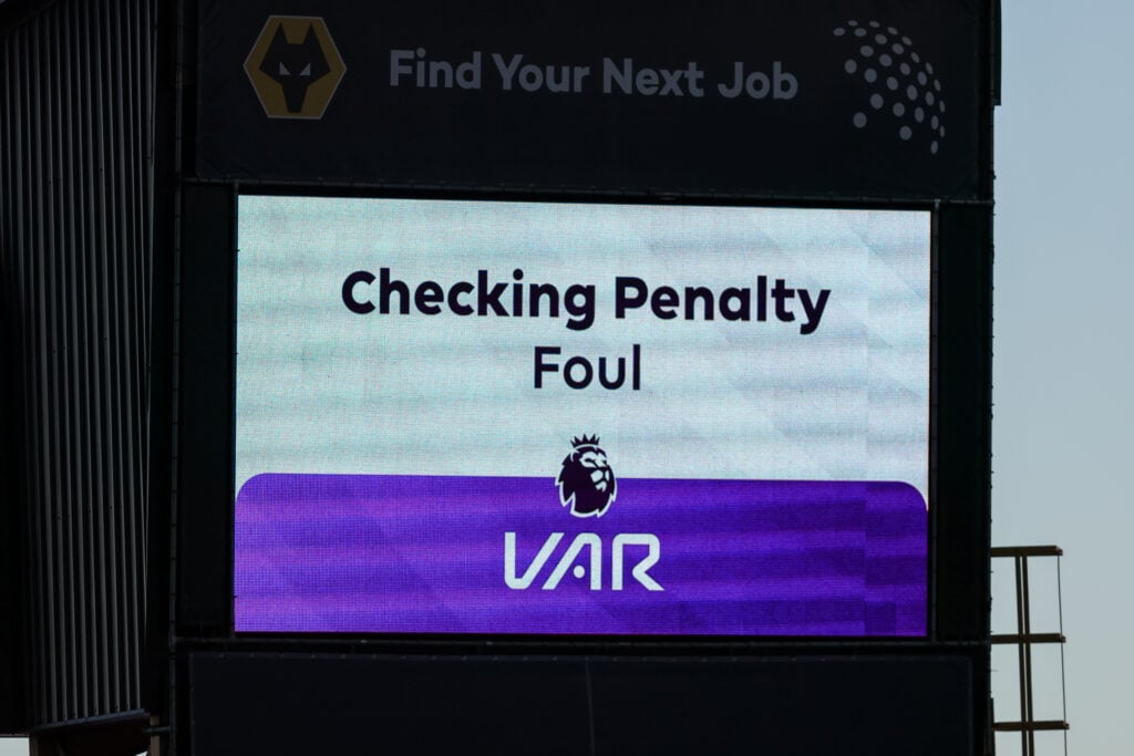 A VAR check takes place in Wolves vs West Ham.