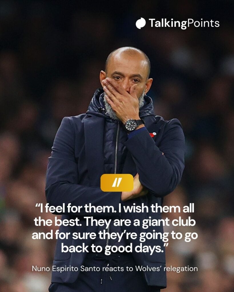 A custom graphic showing a quote from Nuno Espirito Santo.