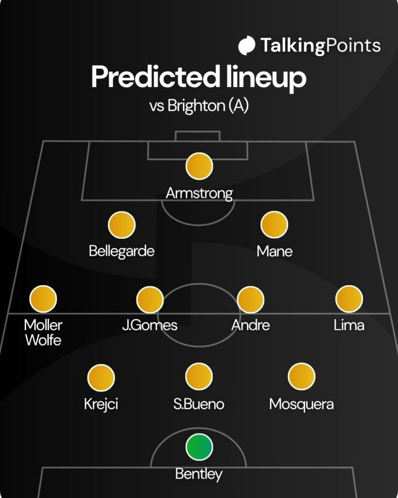 A custom graphic showing a predicted Wolves XI to face Brighton.
