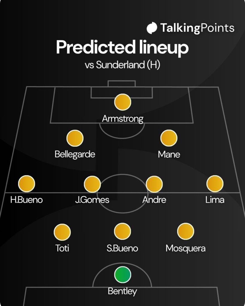 A custom graphic showing a potential Wolves XI to face Sunderland.