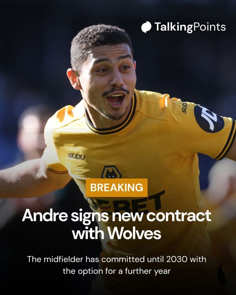 A custom graphic showing Andre committing his future to Wolves.