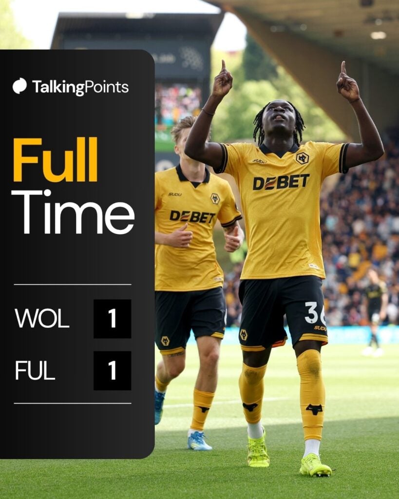 A custom graphic showing the Wolves and Fulham scoreline.