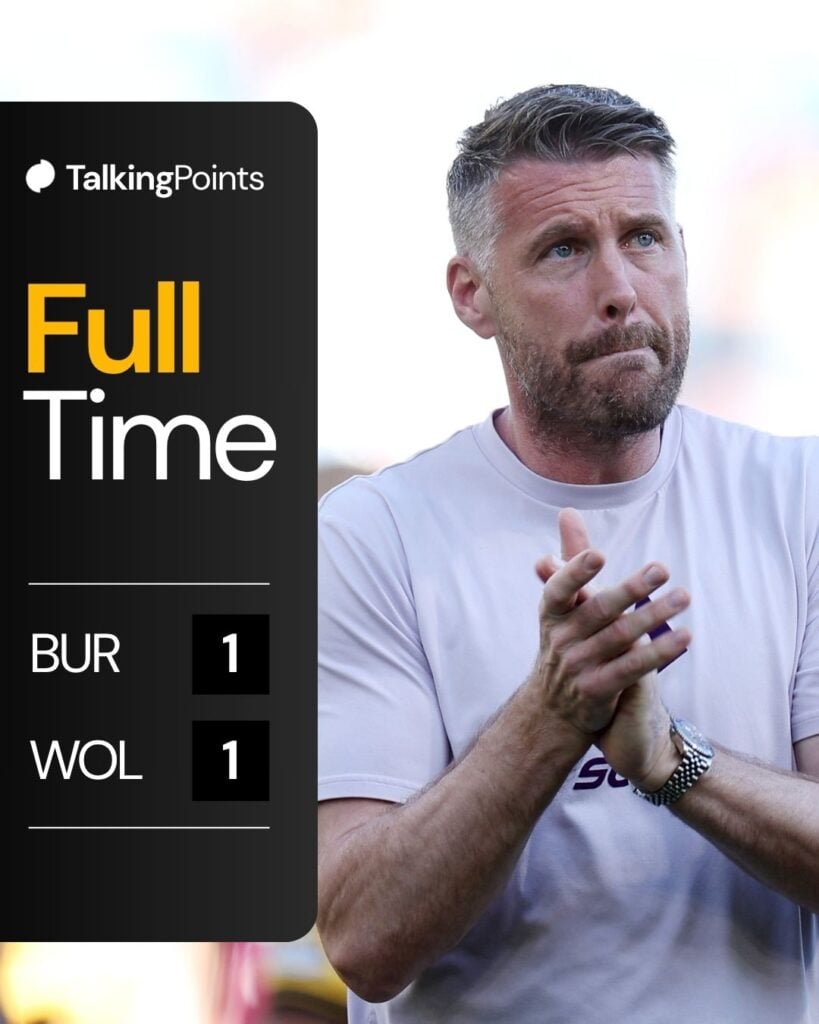 A custom graphic showing the Burnley and Wolves scoreline.