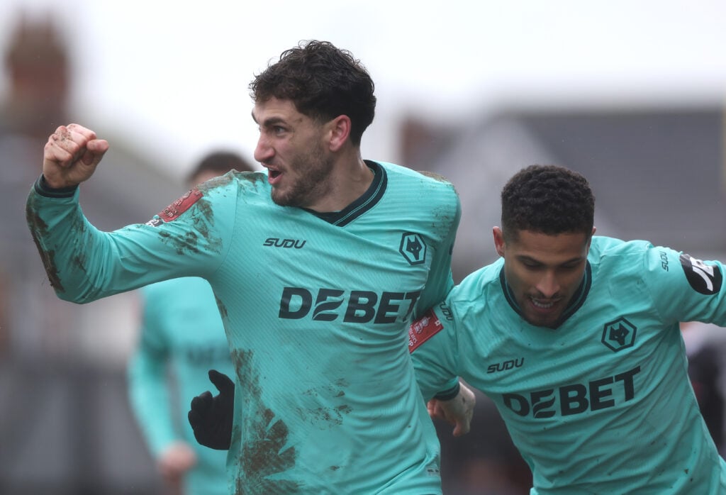 Santiago Bueno celebrates after scoring vs Grimsby.