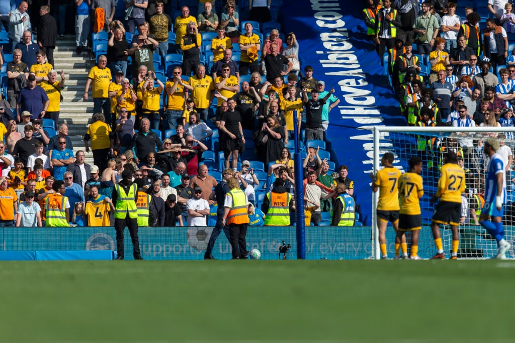 Wolves players face the fans at the Amex Stadium.