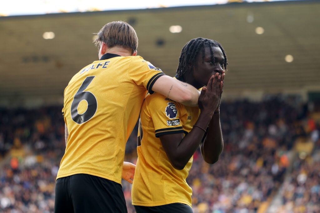 Mateus Mane celebrates after scoring from Wolves.