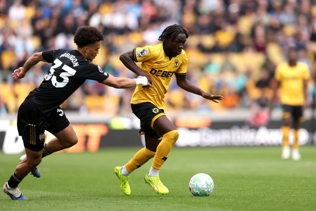 Mateus Mane dribbles the ball for Wolves.