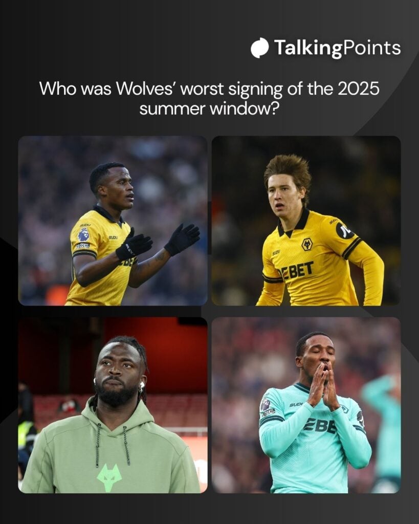 A custom graphic showing four Wolves players with a question asking which was the worst signing.