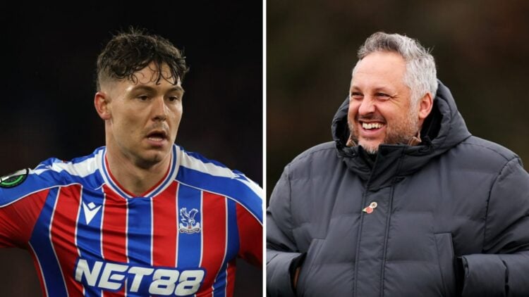 Jorgen Strand Larsen playing for Crystal Palace (left), Matt Hobbs at Compton Park (right)