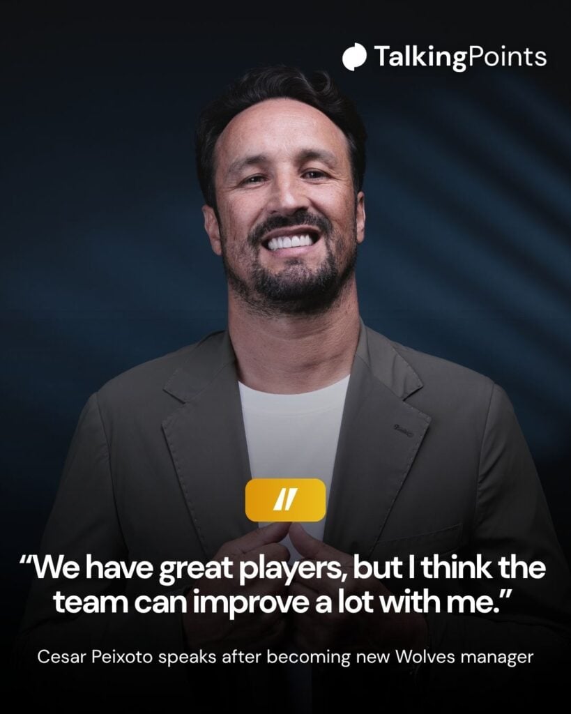 A custom graphic showing Wolves' new manager Cesar Peixoto.