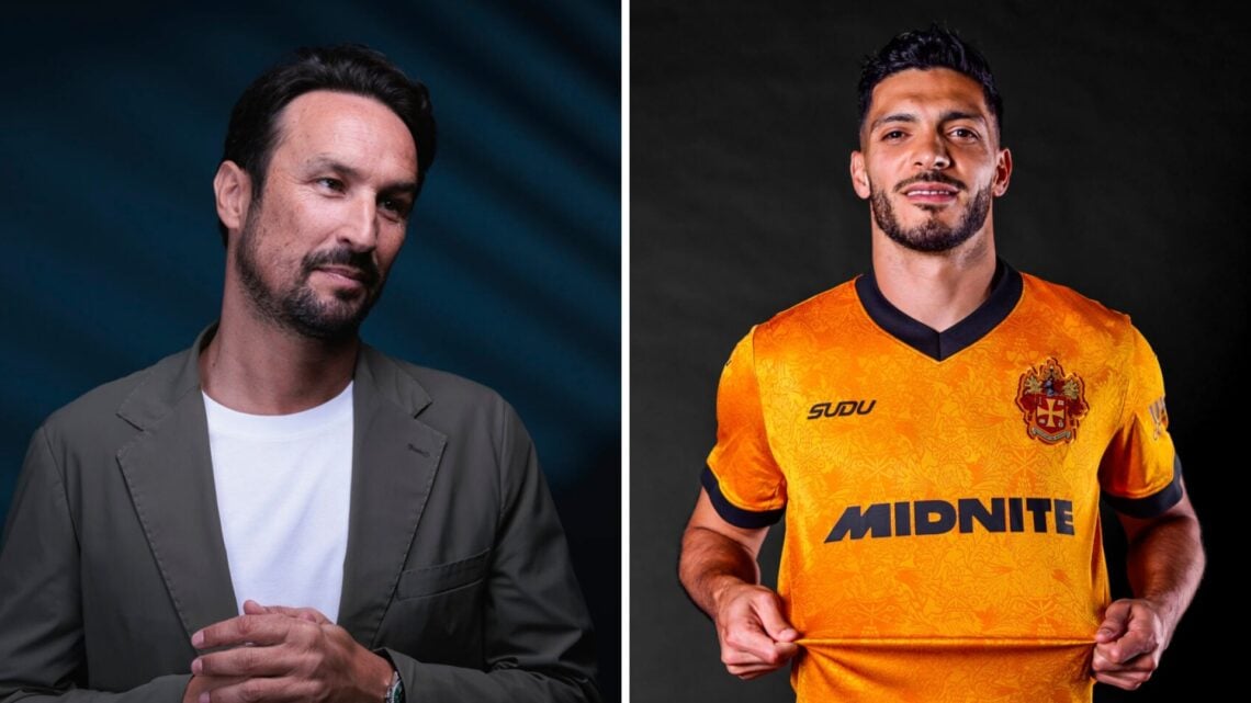 Cesar Peixoto poses as the new Wolves manager (left), Raul Jimenez poses as a new Wolves player (right)