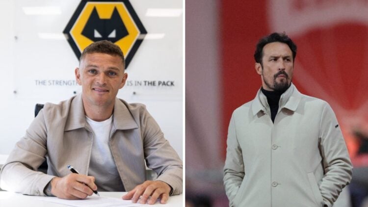 Kieran Tripiper signs his new Wolves contract (left), Cesar Peixoto manages Gil Vicente (right)