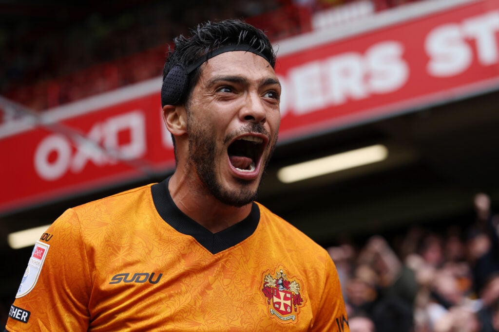 Raul Jimenez of Wolverhampton Wanderers celebrates scoring his team’s first goal during the Sky Bet Championship 2026/27 match between Sheffield United and Wolverhampton Wanderers at Bramall Lane on September 13, 2026 in Sheffield,